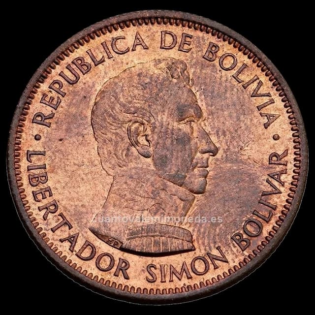 Imagen orientativa: 10 bolivianos («un bolívar») Bolivia 1951 (bronce)