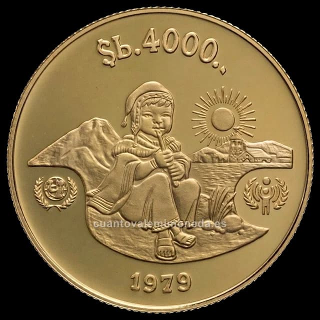 Imagen orientativa: 4000 pesos bolivianos Bolivia 1979 (oro 900, Año Internacional del Niño)
