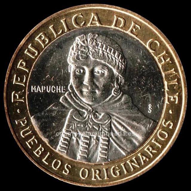 Imagen orientativa: 100 pesos Chile bimetálica con errores de acuñación (descentrada, mordida, sin «pueblos originarios»)