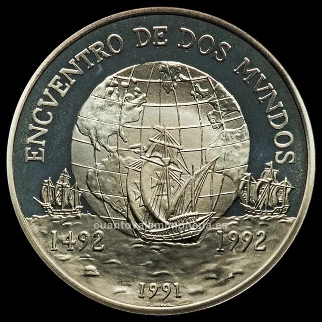 Imagen orientativa: 10.000 pesos Chile 1991 de plata (V Centenario, Encuentro de dos mundos)