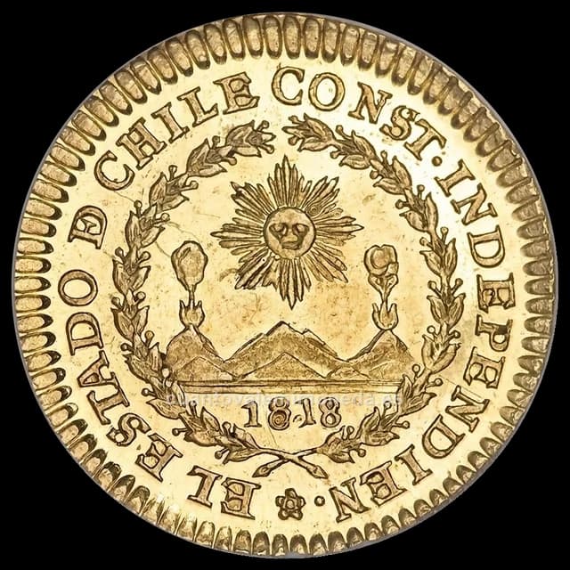 Imagen orientativa: 1 escudo de oro Chile 1824-1834 «volcán»
