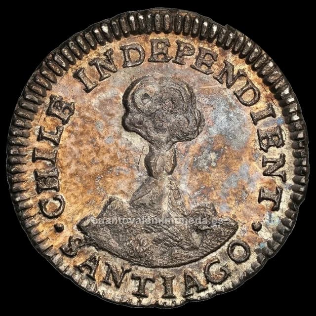 Imagen orientativa: 1/2 real Chile 1833-1834 «volcán»