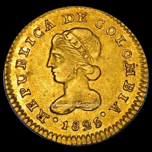 Imagen orientativa: 1 escudo de oro República de Colombia 1823-1836 (Libertad y fasces)