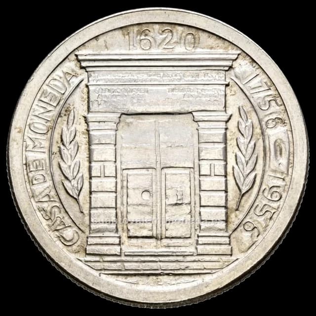 Imagen orientativa: 1 peso de plata 1956 (puerta de la Casa de Moneda, 1756-1956)