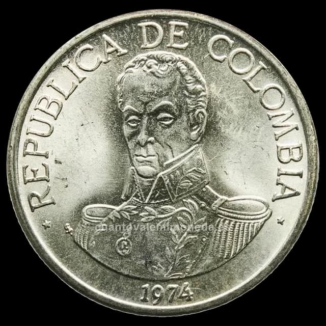 Imagen orientativa: 1 peso 1974-1980 Simón Bolívar (mazorca de maíz)