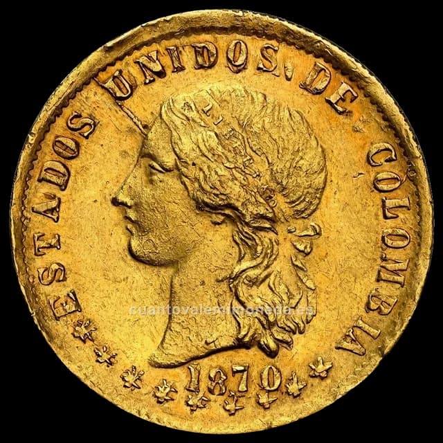 Imagen orientativa: 10 pesos de oro Estados Unidos de Colombia 1862-1876