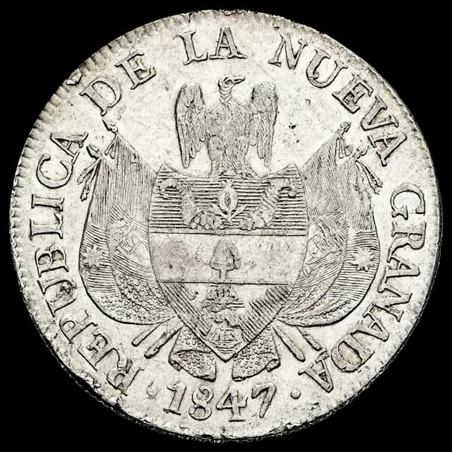 Imagen orientativa: 10 reales República de la Nueva Granada 1847-1851 (plata 0,900)
