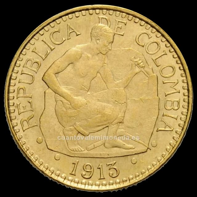 Imagen orientativa: 5 pesos de oro 1913-1919 (figura tallando la piedra)