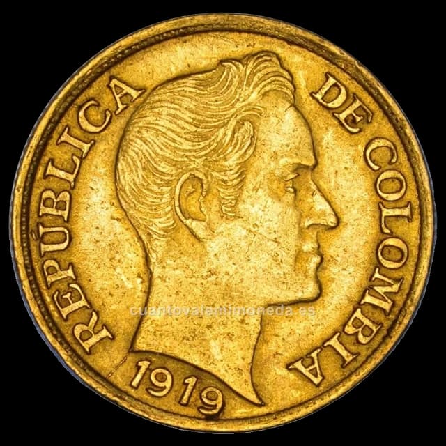 Imagen orientativa: 5 pesos de oro Simón Bolívar 1919-1930