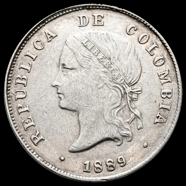 Imagen orientativa: 50 centavos República de Colombia 1887-1908 (busto de la Libertad)