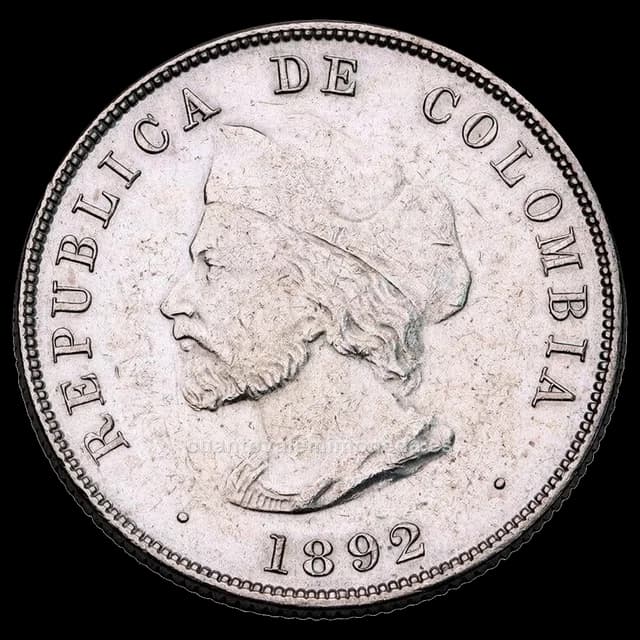 Imagen orientativa: 50 centavos 1892 IV Centenario del Descubrimiento (Cristóbal Colón)
