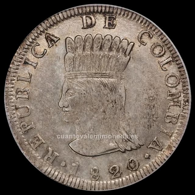 Imagen orientativa: 8 reales Cundinamarca 1820-1821 (cabeza de india, República de Colombia)