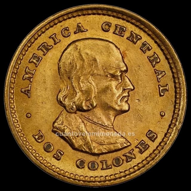 Imagen orientativa: 2 colones de oro Costa Rica 1897-1928 (Cristóbal Colón)