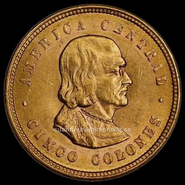 Imagen orientativa: 5 colones de oro Costa Rica 1899-1900 (Cristóbal Colón)