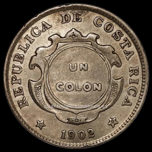 Imagen orientativa: 1 colón Costa Rica 1923 resellado sobre 50 céntimos antiguos (plata)