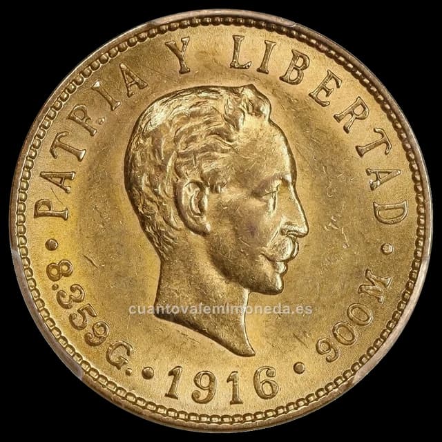 Imagen orientativa: 5 pesos de oro Cuba 1915-1916 (José Martí)