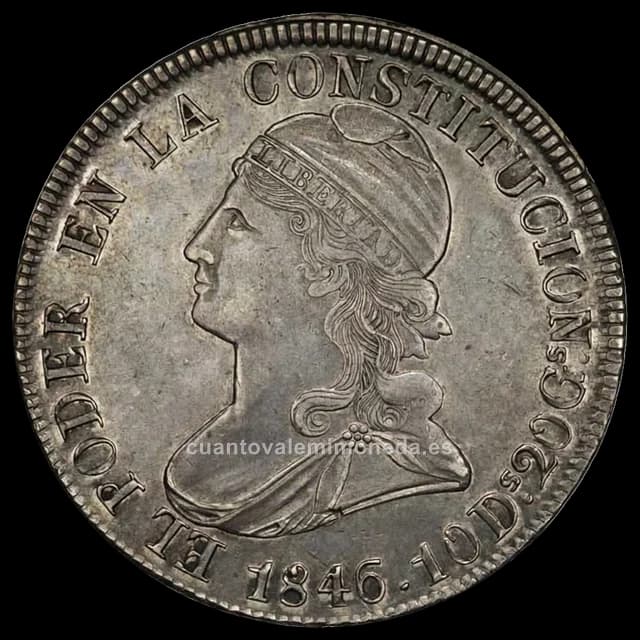 Imagen orientativa: 8 reales Ecuador 1846 (plata, Quito, tipo de un solo año)