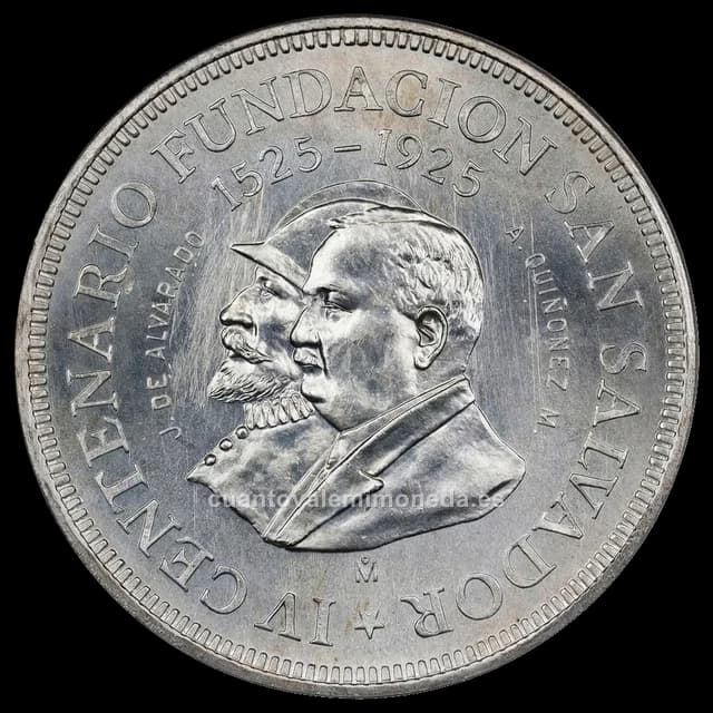 Imagen orientativa: 1 colón El Salvador 1925, IV centenario de la fundación de San Salvador (plata 900)