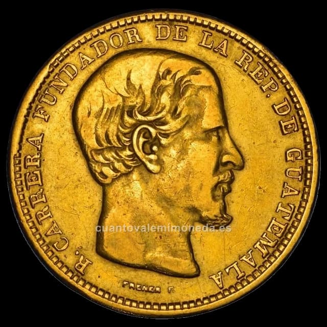 Imagen orientativa: 20 pesos de oro Guatemala 1869 (Rafael Carrera)