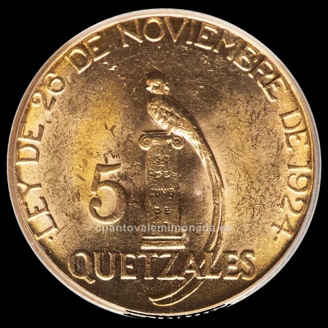 Imagen orientativa: 5 quetzales de oro Guatemala 1926