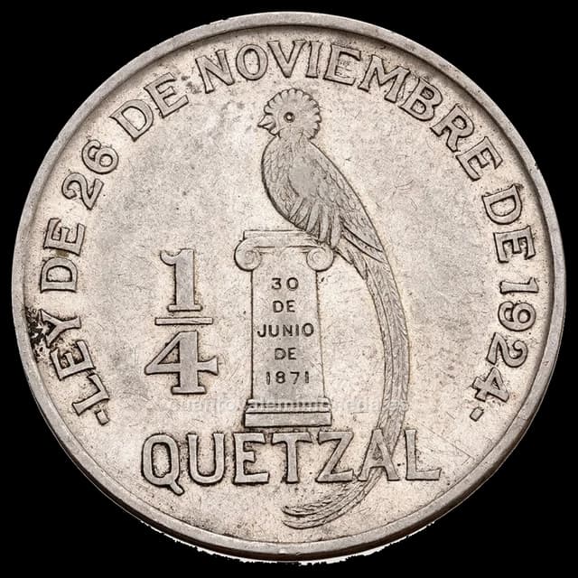 Imagen orientativa: 1/4 de quetzal Guatemala 1925-1949 (plata 720)