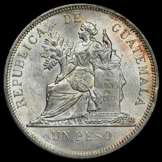 Imagen orientativa: 1 peso Guatemala 1894-1897 (plata 900, figura sentada)