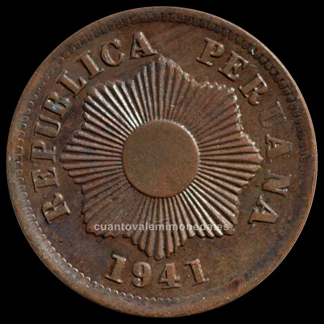 Imagen orientativa: 1 centavo Perú 1863-1949 (sol radiante)