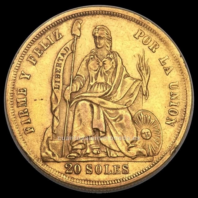 Imagen orientativa: 20 soles de oro Perú 1863 (Libertad sentada)