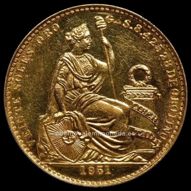 Imagen orientativa: 20 soles de oro Perú 1950-1969 (moneda de oro, Libertad sentada)