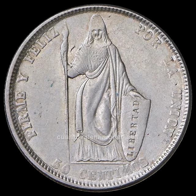 Imagen orientativa: 50 céntimos Perú 1858 (moneda de transición)