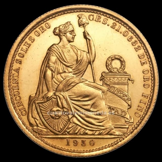 Imagen orientativa: 50 soles de oro Perú 1950-1970 (moneda de oro, Libertad sentada)