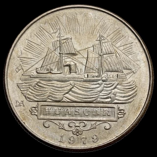 Imagen orientativa: 5000 soles de oro Perú 1979 de plata, Centenario del Combate de Iquique (monitor Huáscar)