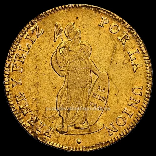 Imagen orientativa: 8 escudos de oro Perú 1826-1855 (Lima y Cuzco, Libertad de pie)