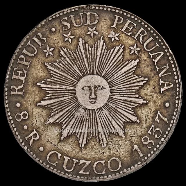 Imagen orientativa: 8 reales Estado/República Sud-Peruana 1837-1839, Cuzco (Confederación Perú-Boliviana)