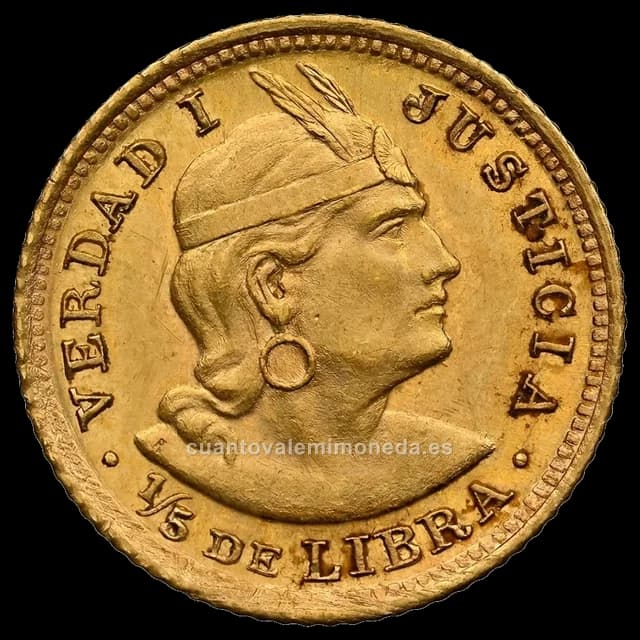 Imagen orientativa: 1/5 de libra peruana de oro 1906-1969