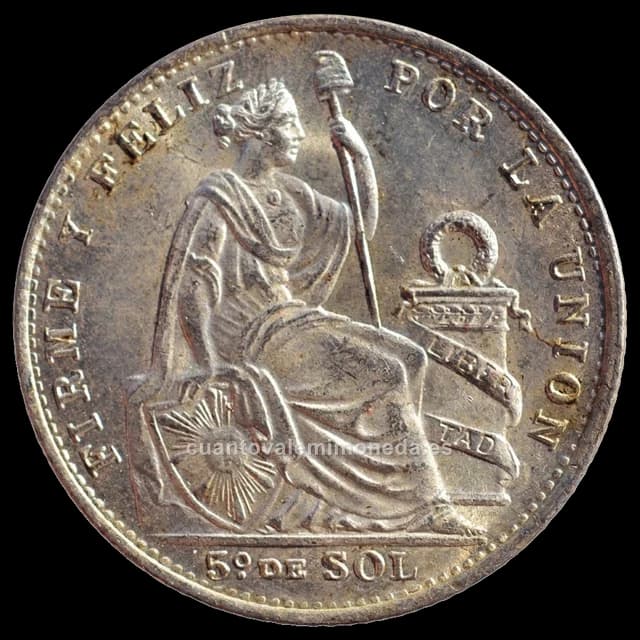 Imagen orientativa: 1/5 de sol Perú 1863-1917 (plata 900)