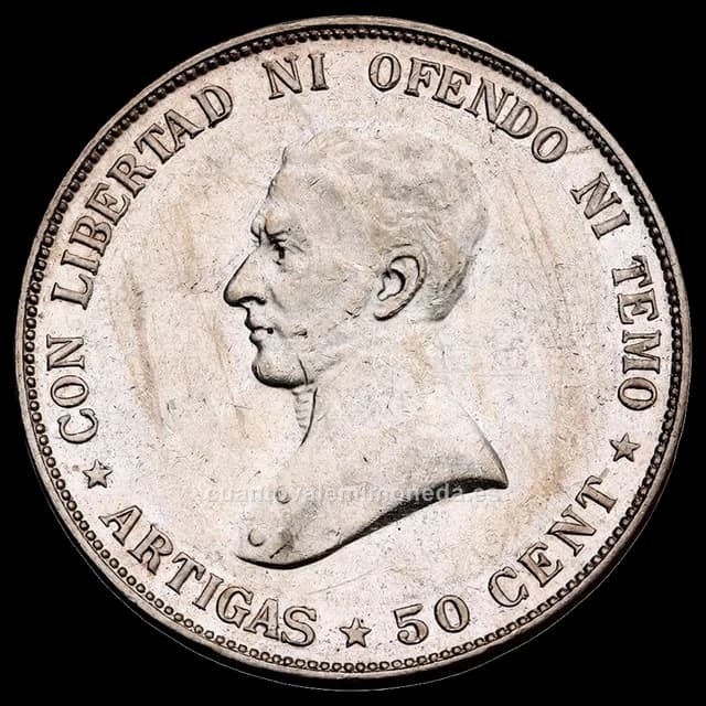Imagen orientativa: 50 centésimos Uruguay 1917 (plata 900, Artigas)