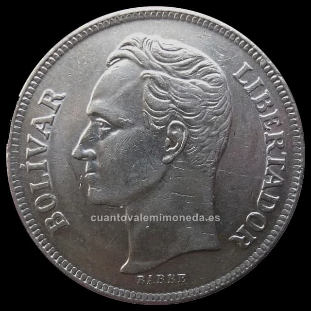 Imagen orientativa: 5 bolívares Venezuela 1973-1990 (níquel, el «fuerte» de níquel)