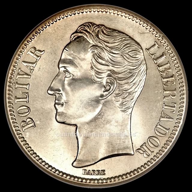 Imagen orientativa: 5 bolívares Venezuela 1900-1926 (plata, «fuerte»)