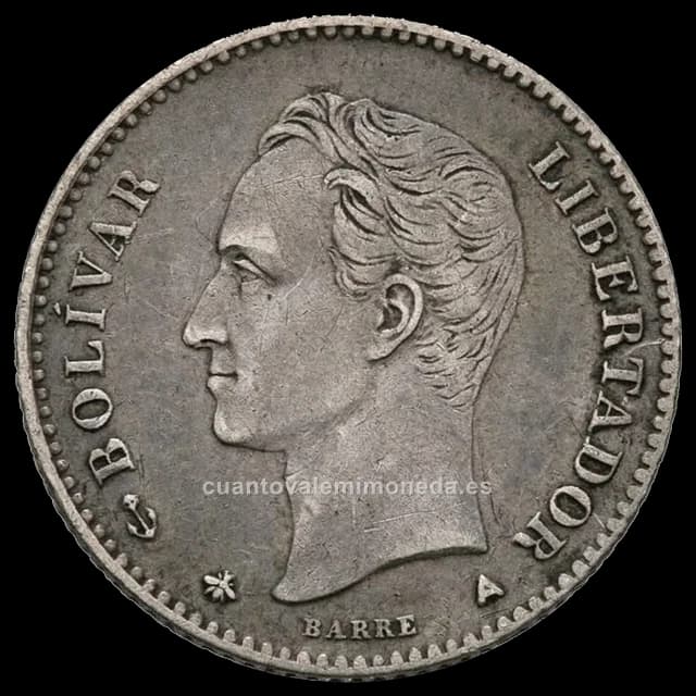 Imagen orientativa: 5 centavos Venezuela 1874-1876 (plata, «medio real»)