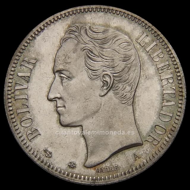 Imagen orientativa: 1 venezolano Venezuela 1876 (plata, el «fuerte» del sistema del venezolano)