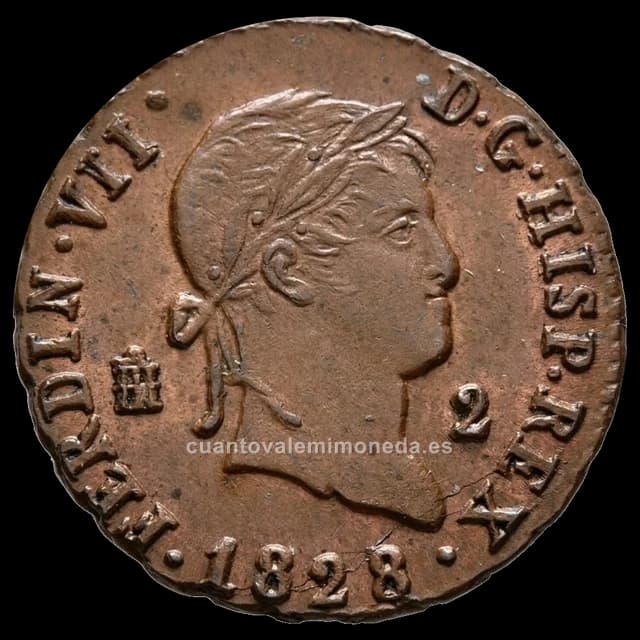 Imagen orientativa: 2 maravedís de Fernando VII, Segovia y Jubia (1812-1833)
