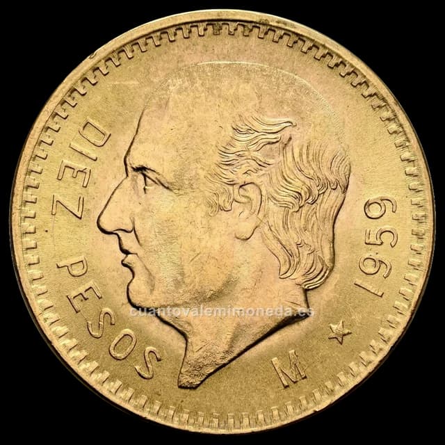 Imagen orientativa: 10 pesos de oro 1905-1959, Hidalgo (y reacuñaciones con fecha 1959)