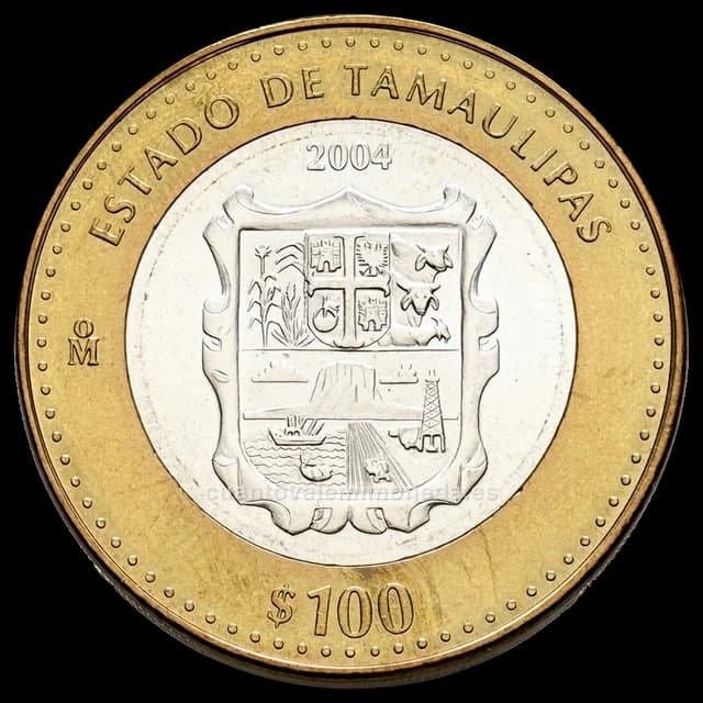 Imagen orientativa: 100 pesos 2003-2007, serie de los Estados de la República (núcleo de plata)
