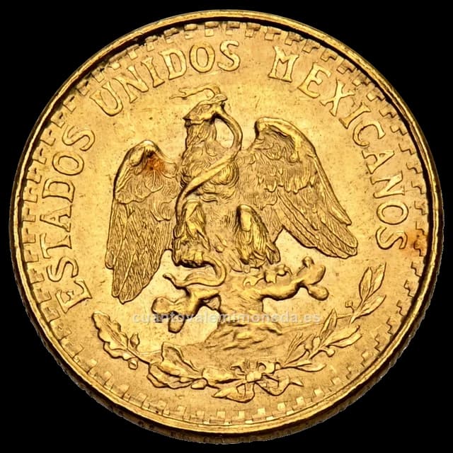 Imagen orientativa: 2 pesos de oro 1919-1948 (y reacuñaciones con fecha 1945)