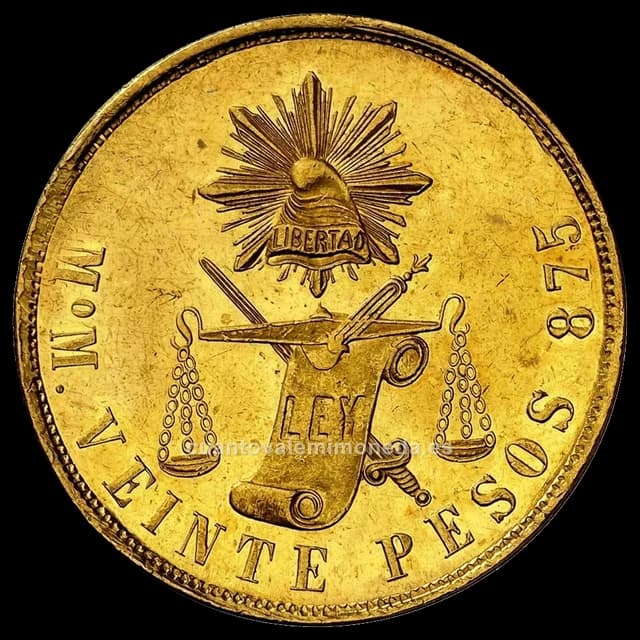 Imagen orientativa: 20 pesos de oro 1870-1905, balanza