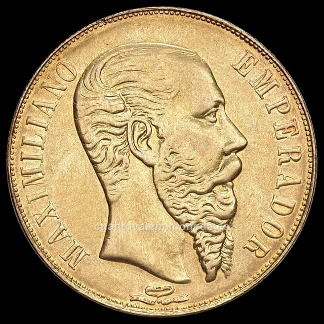 Imagen orientativa: 20 pesos de oro 1866, Maximiliano I