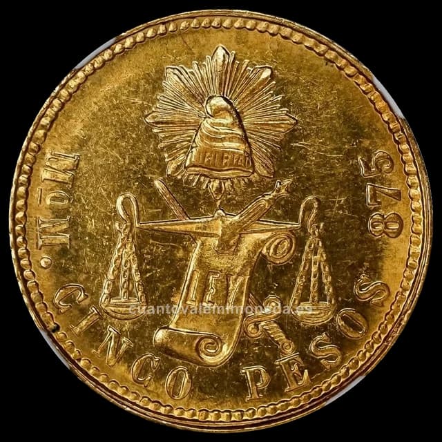 Imagen orientativa: 5 pesos de oro 1870-1905, balanza