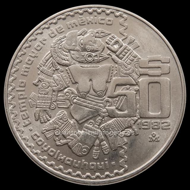 Imagen orientativa: 50 pesos 1982-1984, Coyolxauhqui (cuproníquel)