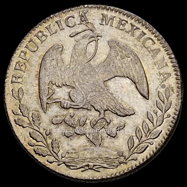 Imagen orientativa: 8 reales 1863, gorro frigio, ceca de Real de Catorce (Ce)